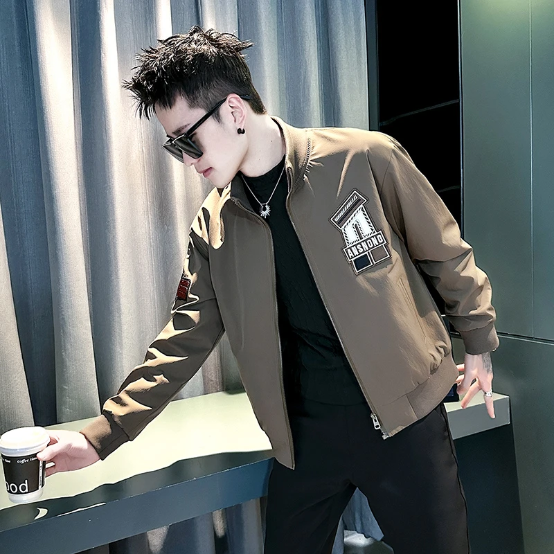 高级感刺绣外套男款春秋季潮牌男装立领夹克2025新款休闲短款上衣