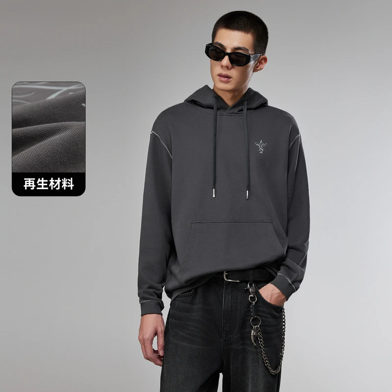 卡宾男装植物印花长袖卫衣2026秋冬季新款亲肤舒适保暖连帽上衣