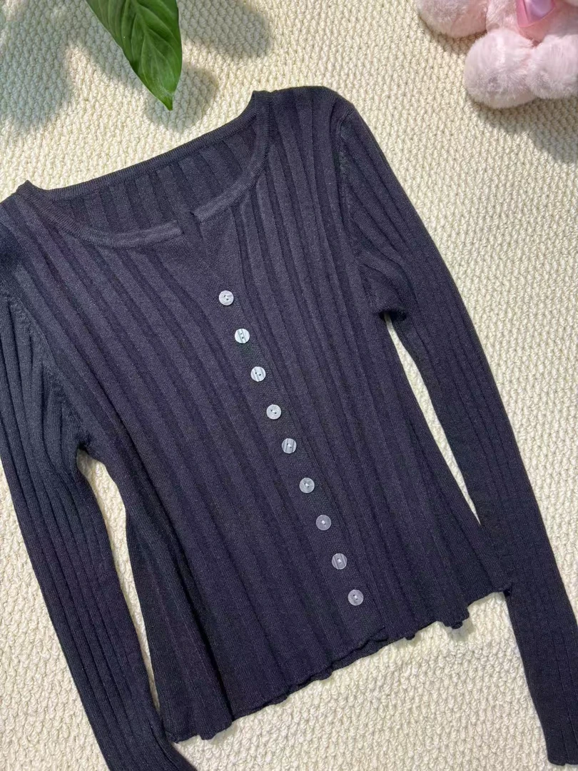 长袖韩系毛针织衫气质针织针织衫常规款条纹