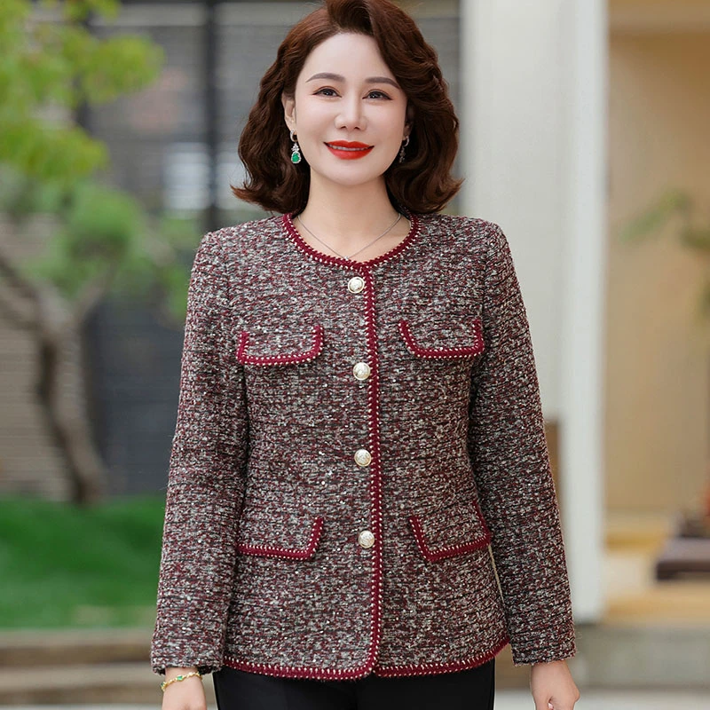 妈妈春装小香风外套洋气减龄中老年阔太太时尚气质毛呢上衣女春秋