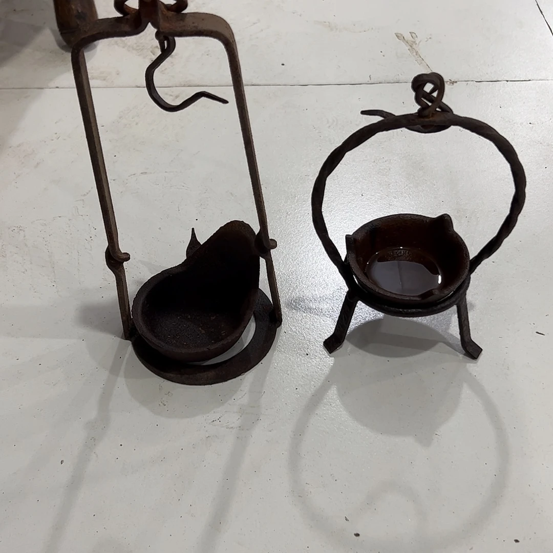 疯***鹿充电款老民俗物件铁油灯