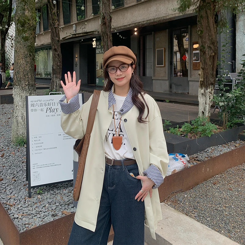 圆脸小雯/卡其色休闲中长款小个子风衣外套女春秋