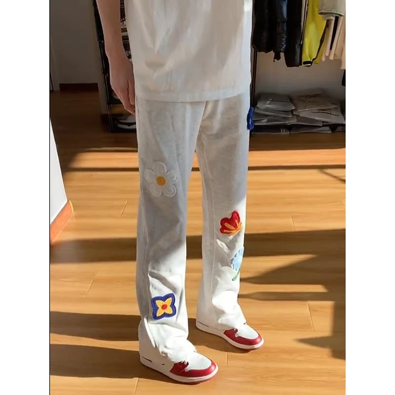 PGWO植物花卉弯刀卫裤男夏季美式重磅休闲运动裤子cleanfit微喇直