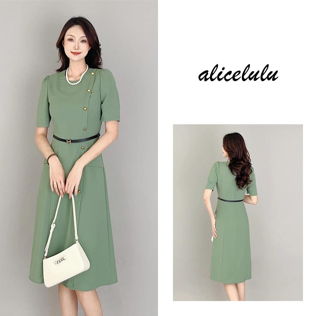 6ALICE“冰豆沙”连衣裙皮质腰带优雅通勤S2138460W