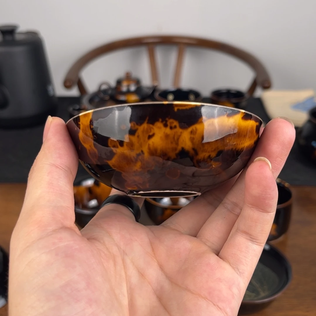 杯呼**啊玳瑁釉木叶微瑕杯