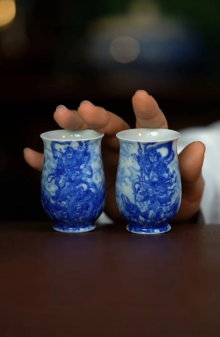 晓竹窑门神玉兰对杯