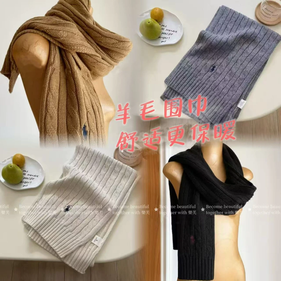 LAPHE 刺绣百搭针织围巾保暖针织围巾麻花围巾防寒