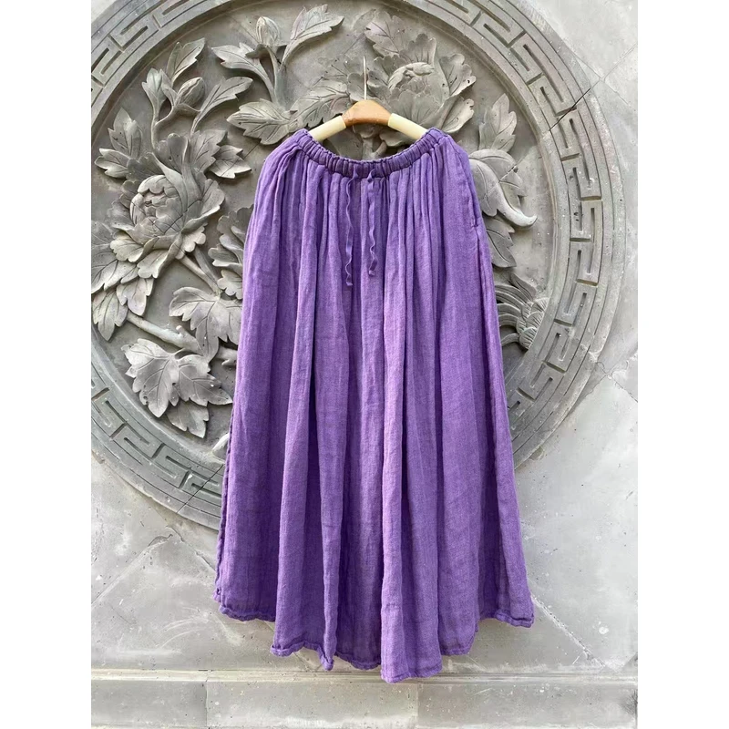 2156亚麻工艺半身裙复古文艺百搭春夏新款