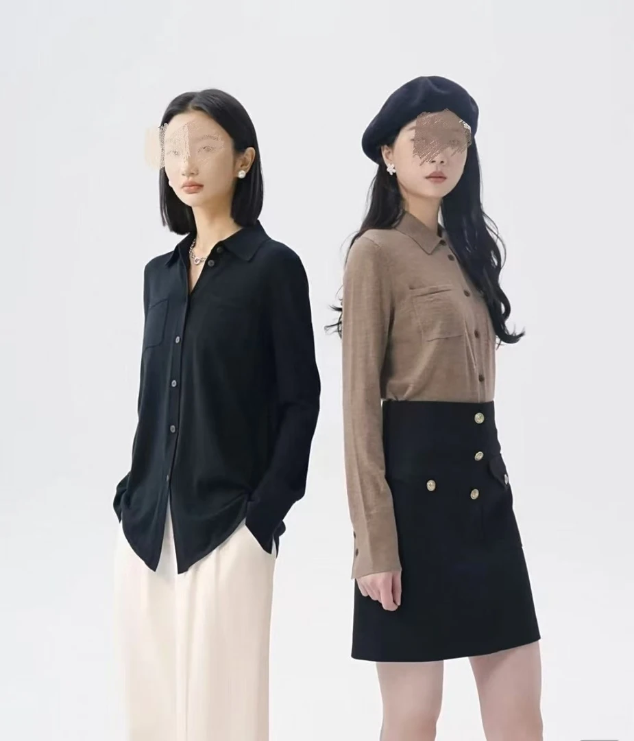 深呼吸春秋季休闲纯色衬衫羊毛上衣针织开衫女
