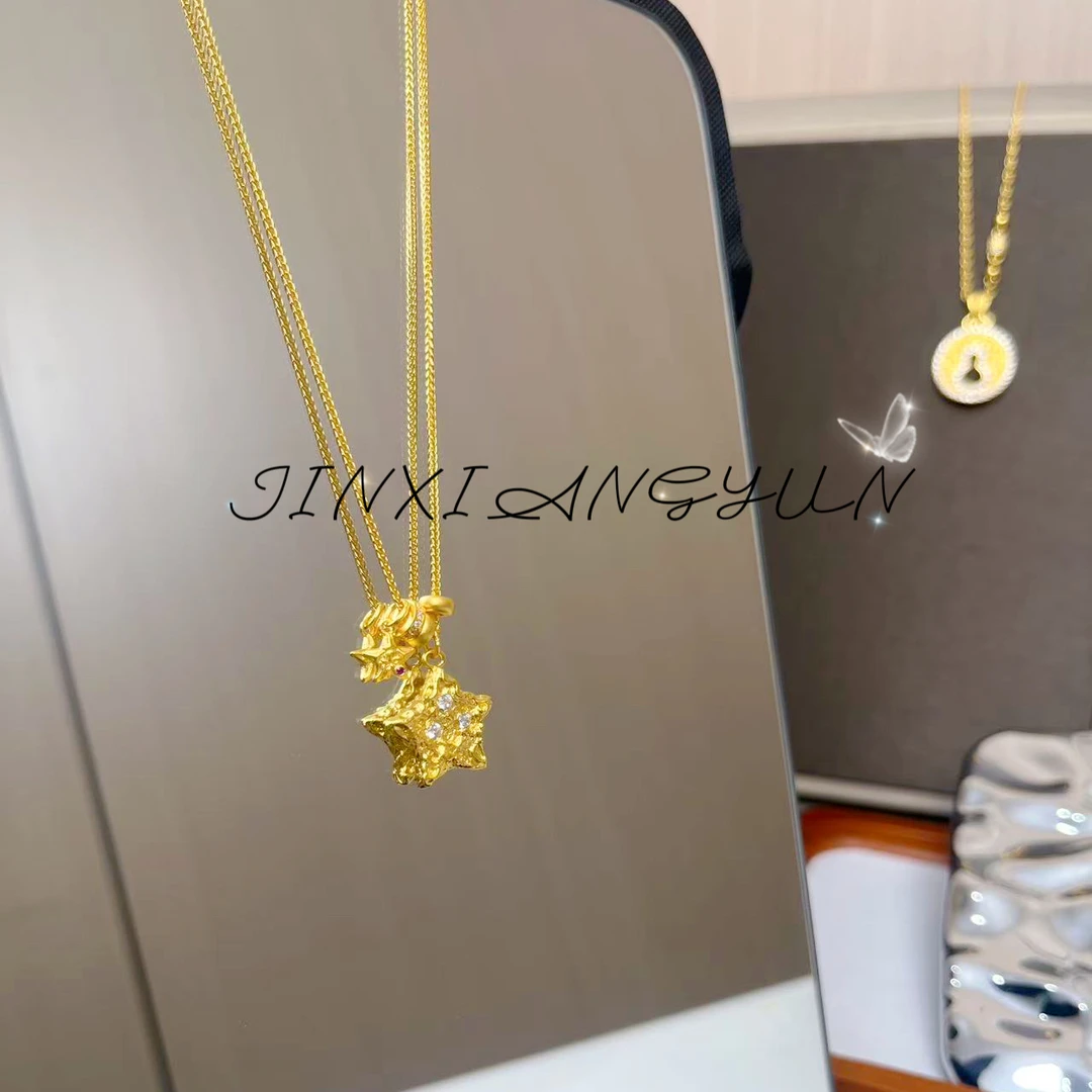 坠链均足银 足银镀金【纸星星点钻项链】錾刻工艺纸星星时尚精致