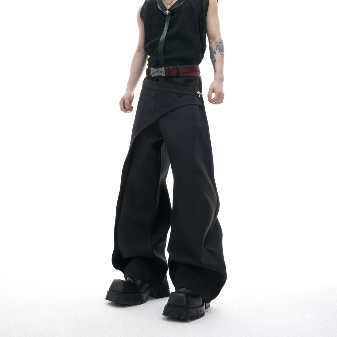 ArguE CulturE小众立体剪裁直筒西裤假两件裁片拼接金属扣休闲裤