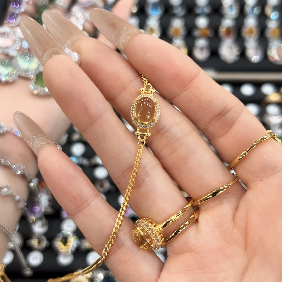 水晶金色拖不保色介意慎拍银托不掉色银S925镶嵌瘦****！