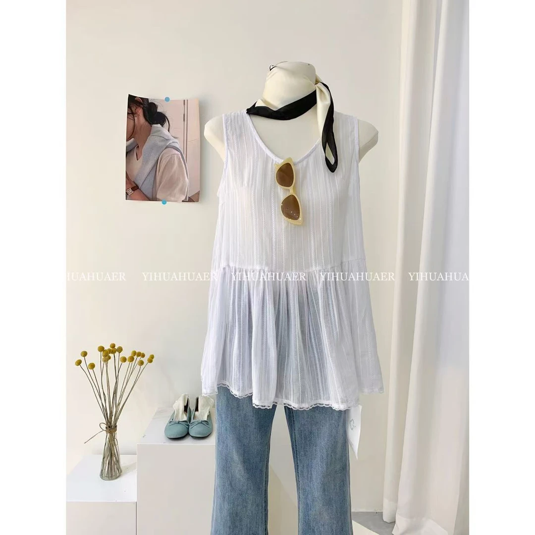 东大门春款韩系法式复古设计感减龄无袖显瘦气质休闲百搭上衣2307