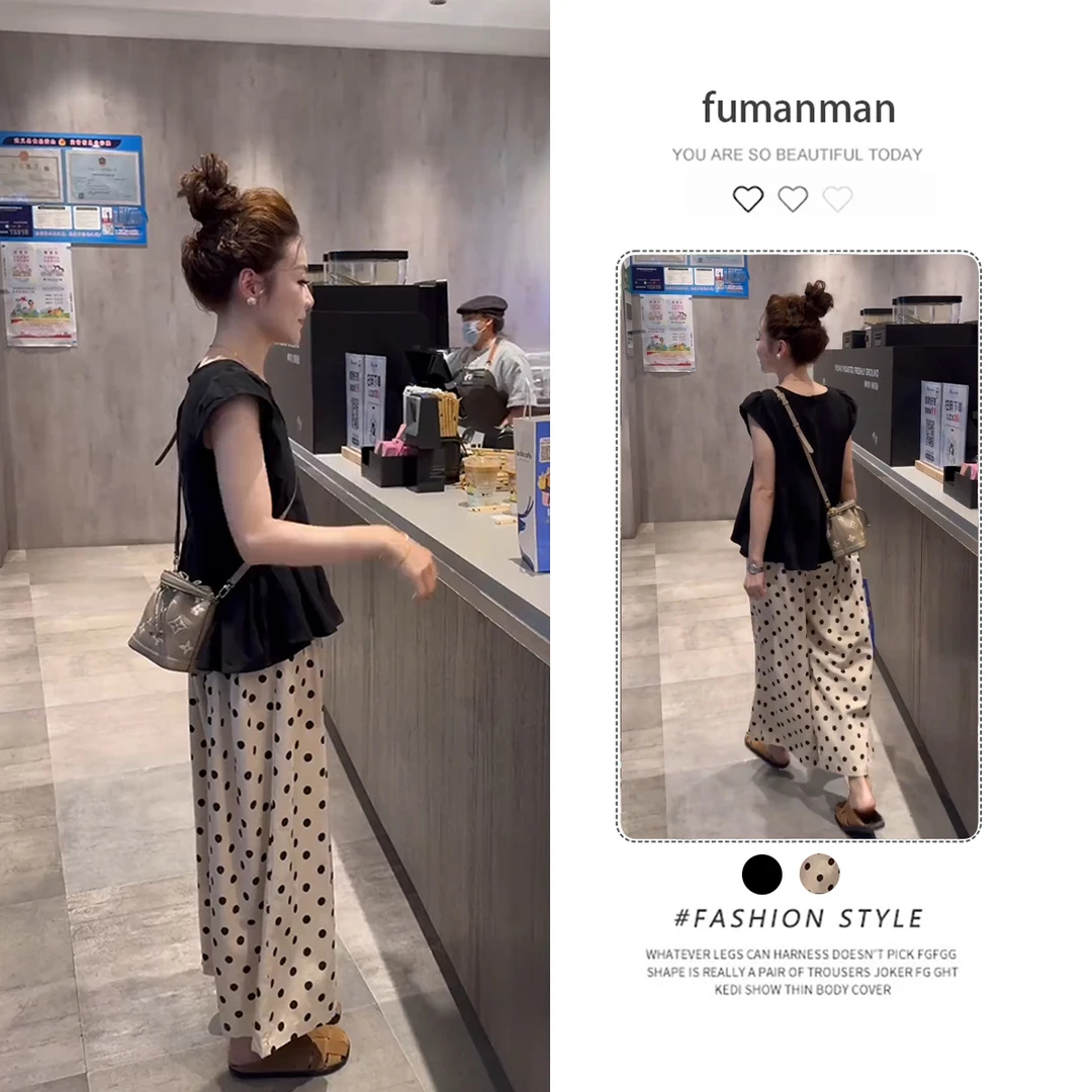 2025夏季新款时尚气质感飞飞袖衬衫上衣搭波点阔腿裤套装两件套女