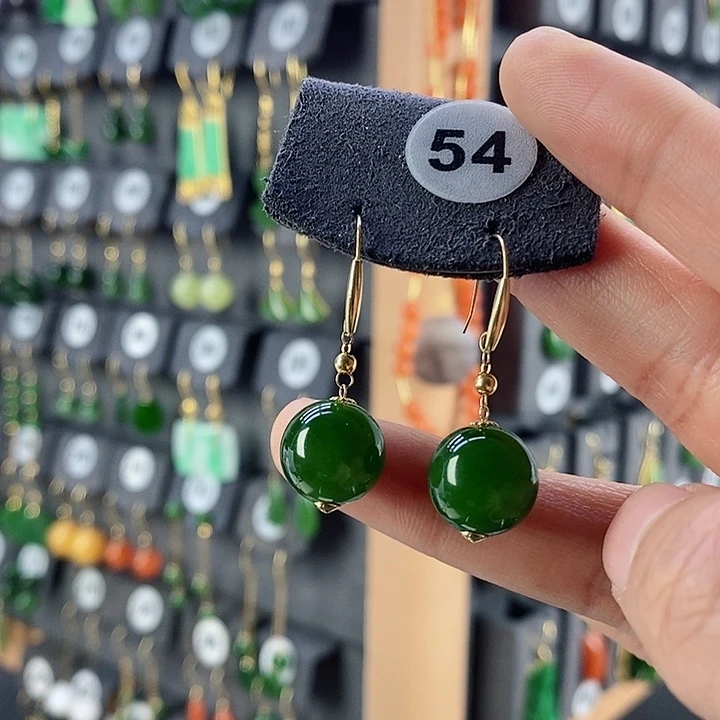 和田玉耳饰18K金镶嵌