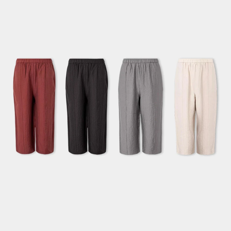 四月初九加大码女装胖MM2025夏 凉感窄版阔腿亚麻休闲裤 多色