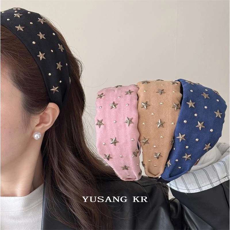 甜酷风小众个性星星铆钉宽边发箍2025新款潮人复古压发头箍高级感