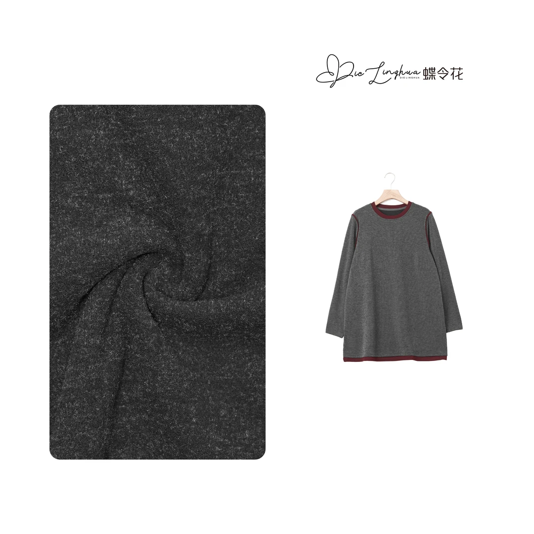 蝶令花秋冬季加绒时尚休闲宽松保暖潮流简约圆领长袖T恤241241