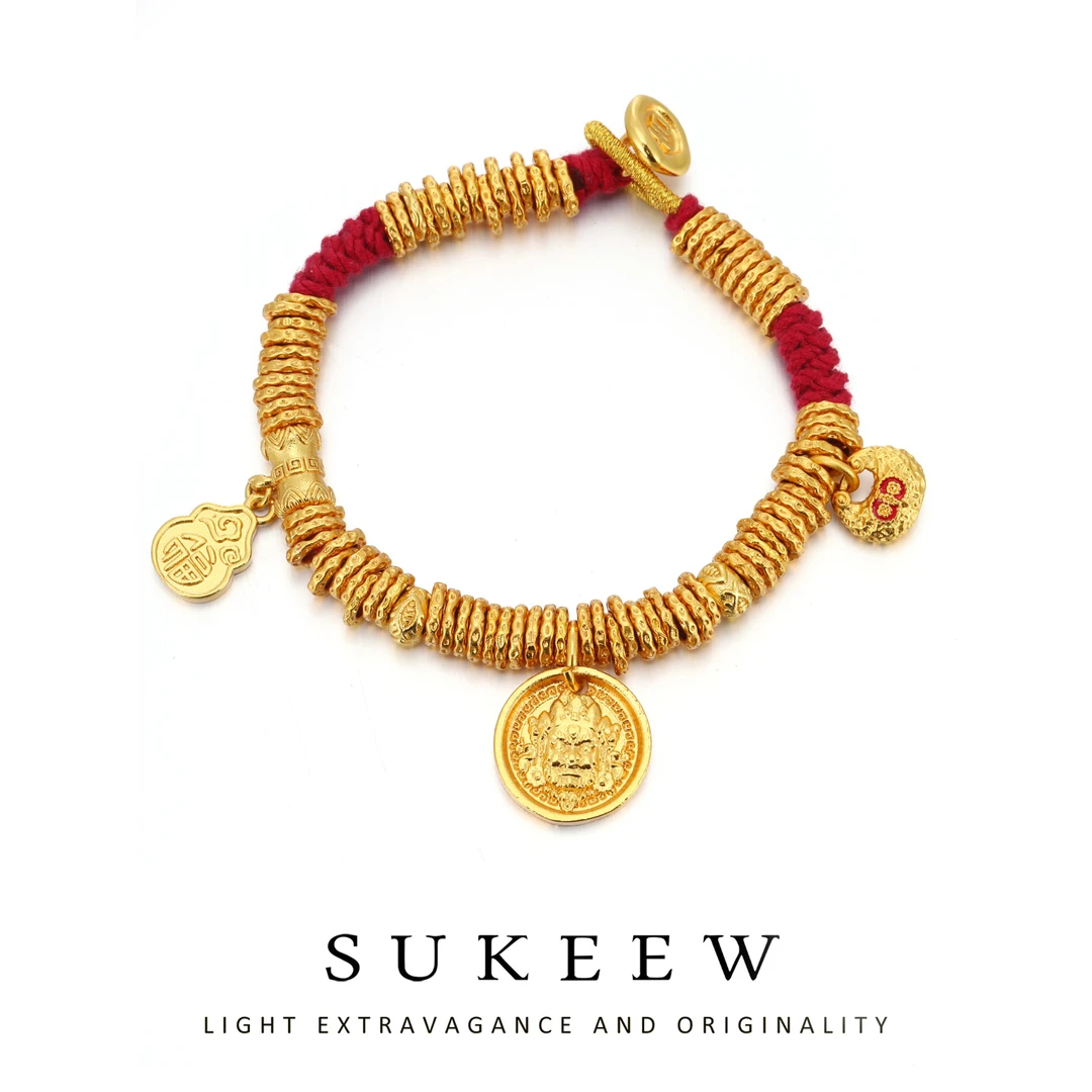 SUKEEW/酥可 铜合金布艺手链 新中式盘缠红绳轻奢财神手链203103