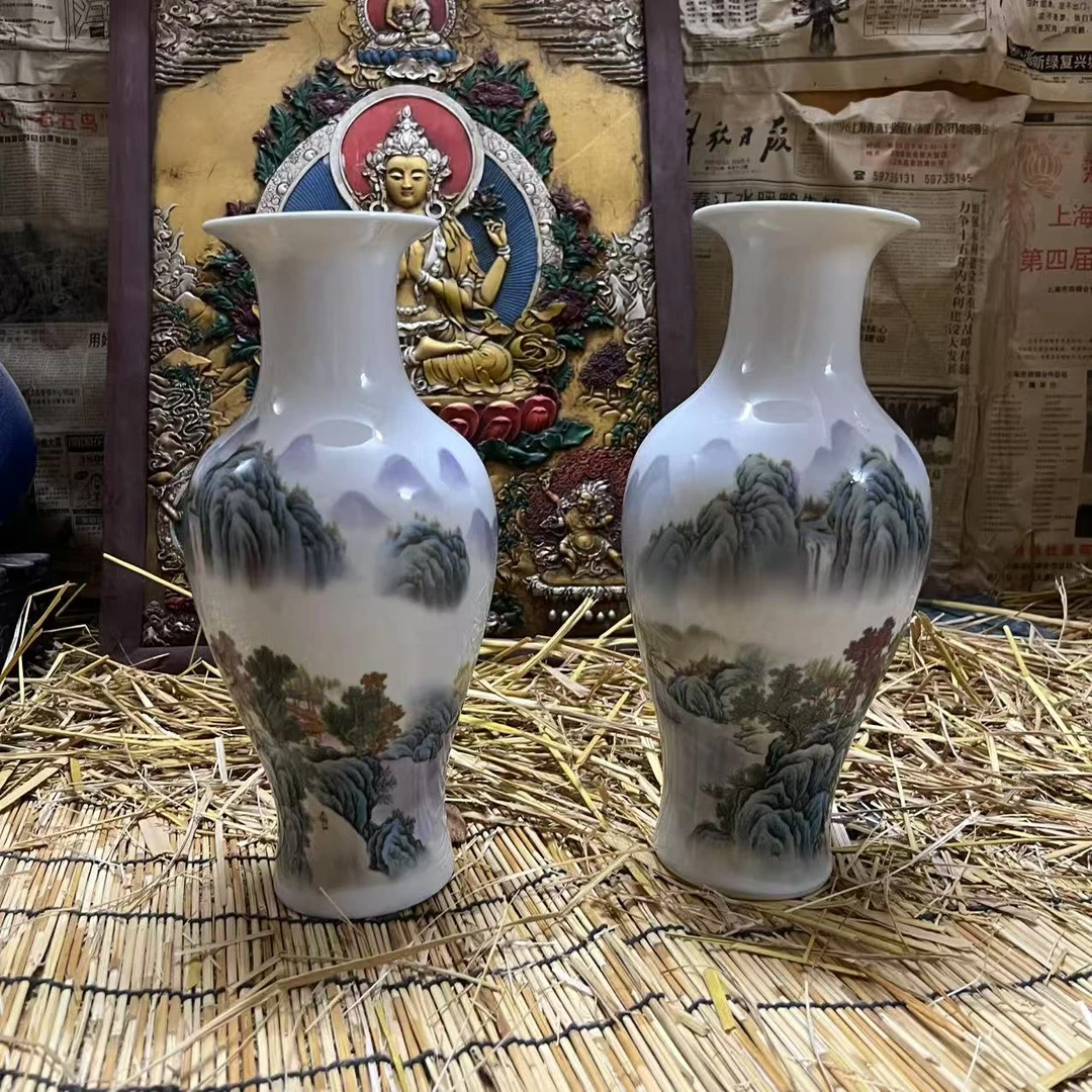陶瓷瓶桃源逸居山水人花瓶中式花瓶客厅电视柜手工瓷器家居摆件
