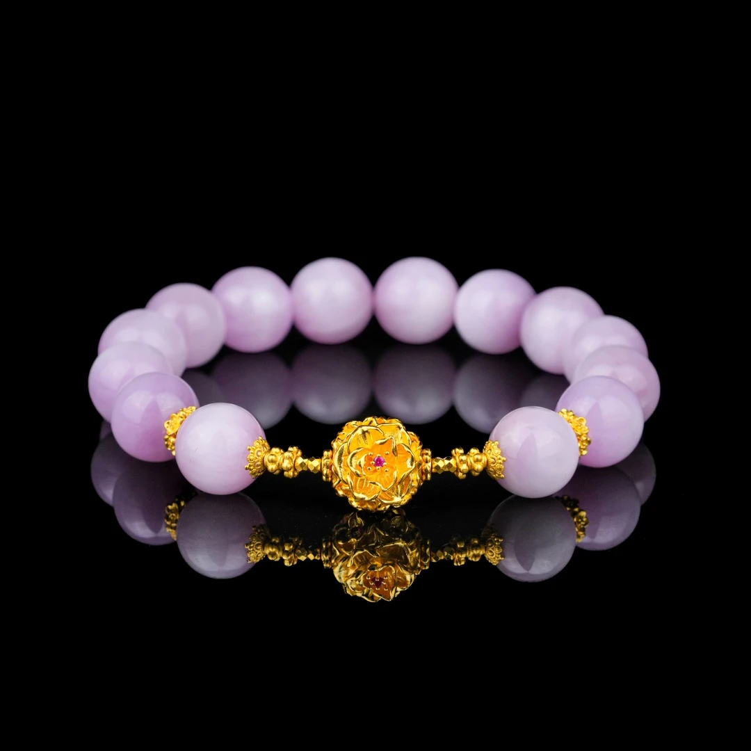 ZOCAI/佐卡伊【传世之美】黄金足金999牡丹花球镶锆紫锂辉手链