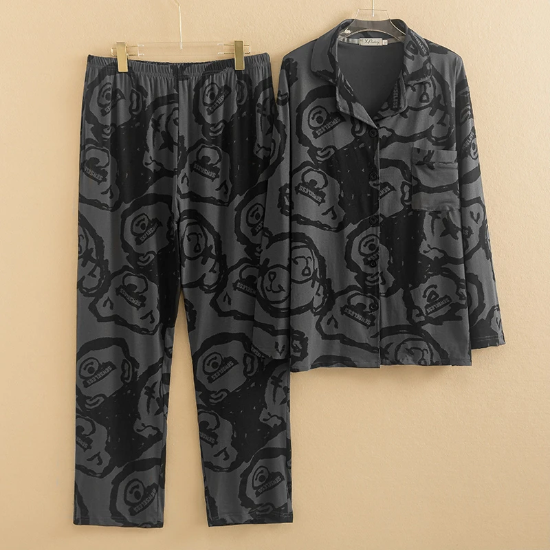 小胖【针织棉】大码宽松长袖长裤春秋季男女款200斤可穿睡衣家居服