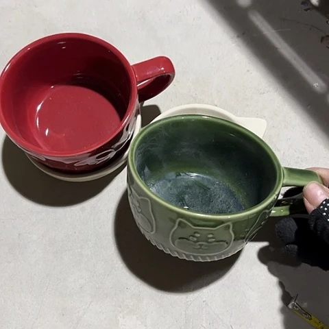 微瑕，不能明火，咖啡杯碟加勺子红绿