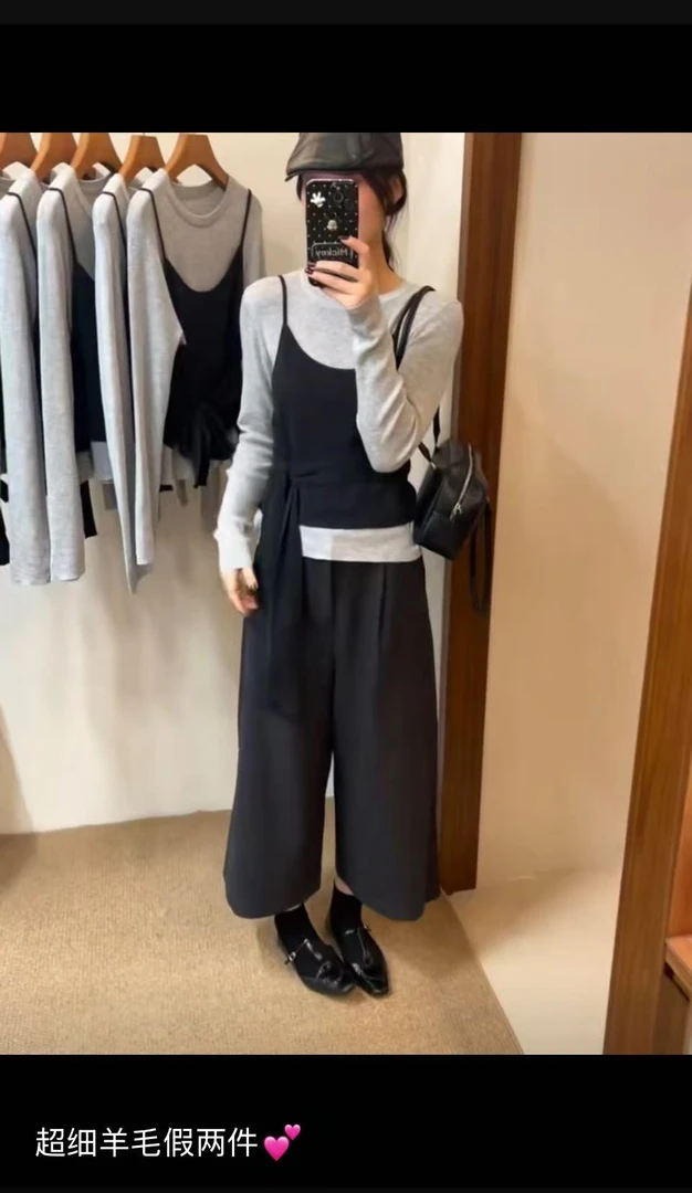 594秋季女不褪色假两件针织轻熟风毛针织衫气质韩版好看百搭上衣
