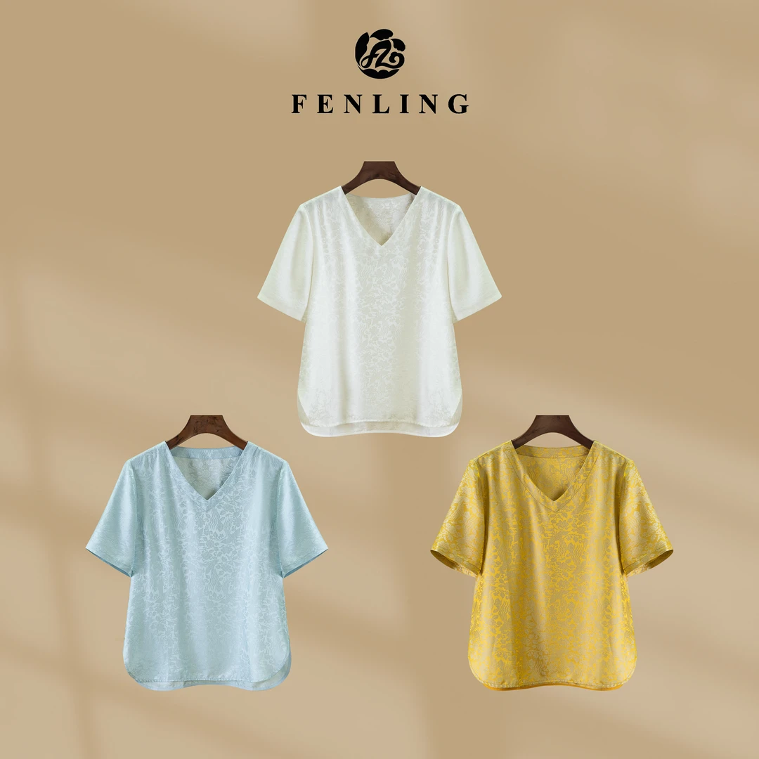 芬领-南浔-2025夏季新品桑蚕丝织金提花V领国风上衣SY2368