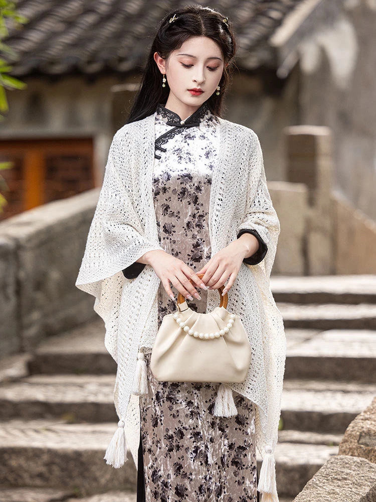 旗袍披肩外搭高贵防着凉坎肩女秋秋薄复古空调房大披风斗篷百搭款