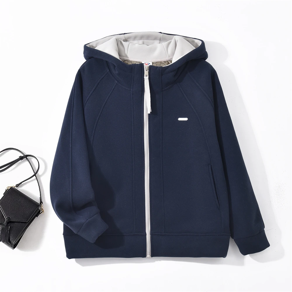 JYP-[时尚百搭]25冬季加绒保暖拼接减龄连帽外套K-MF7103