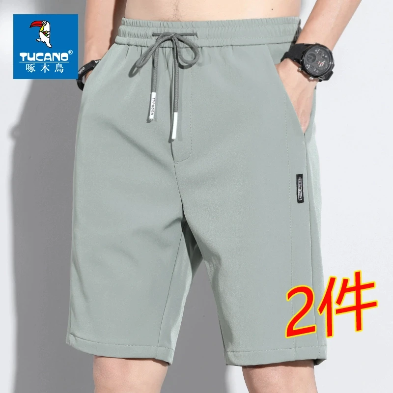 啄木鸟冰丝五分短裤男士夏季薄款宽松百搭夏天休闲速干运动中裤子