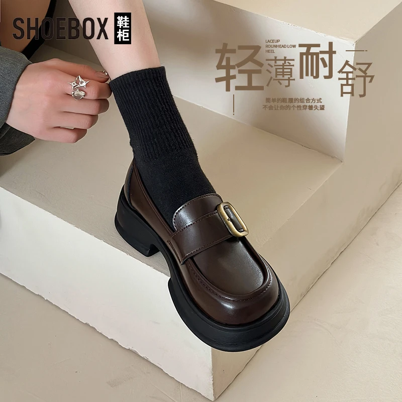SHOEBOX鞋柜百搭厚底黑色乐福鞋秋季jk新款英伦风女款女士