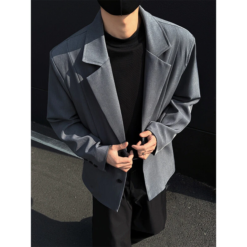 2025春季新款西装外套拼接翻领大码西服男士潮牌百搭休闲复古上衣