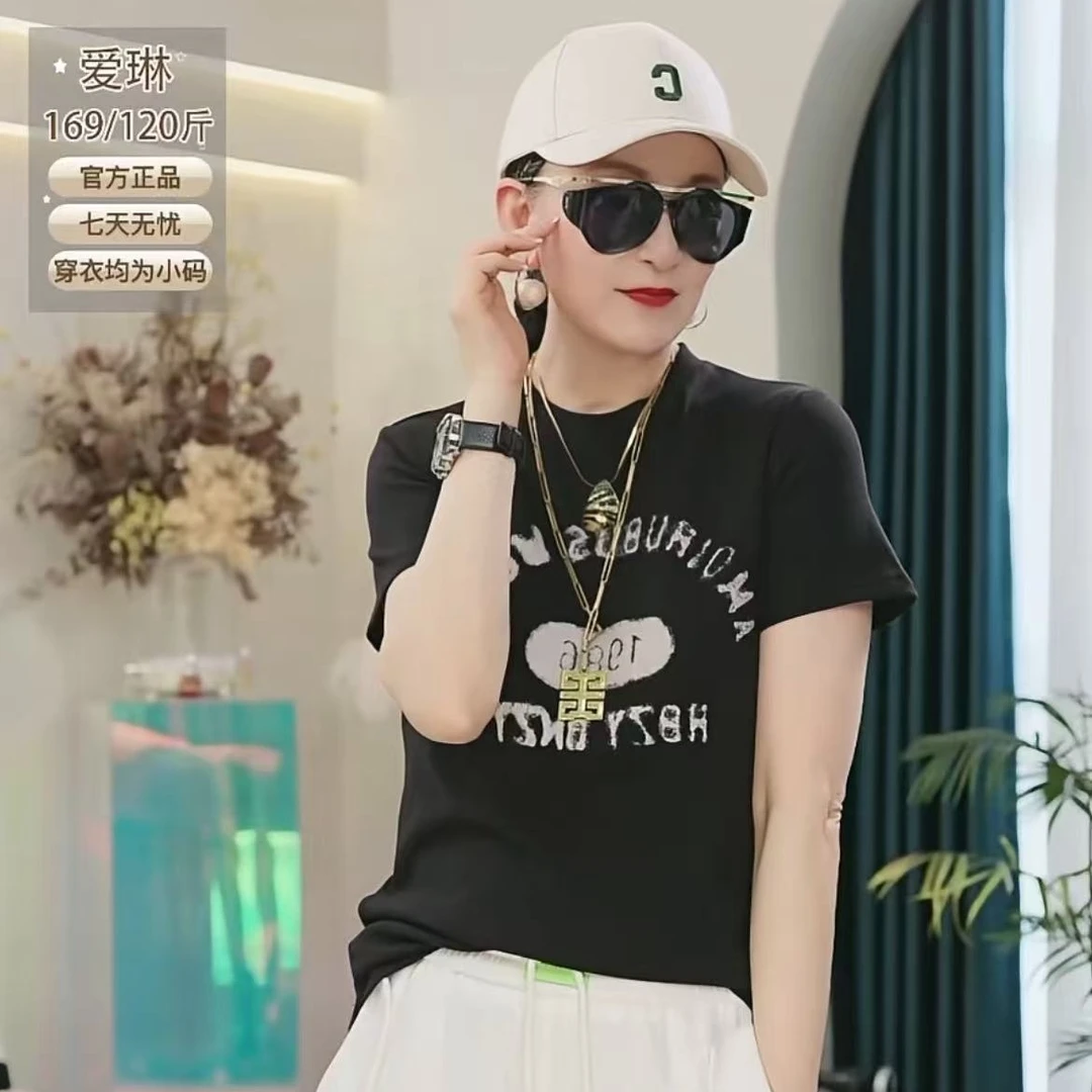 爱舞黑色百搭休闲韩版服饰复古显瘦短袖T恤2616款