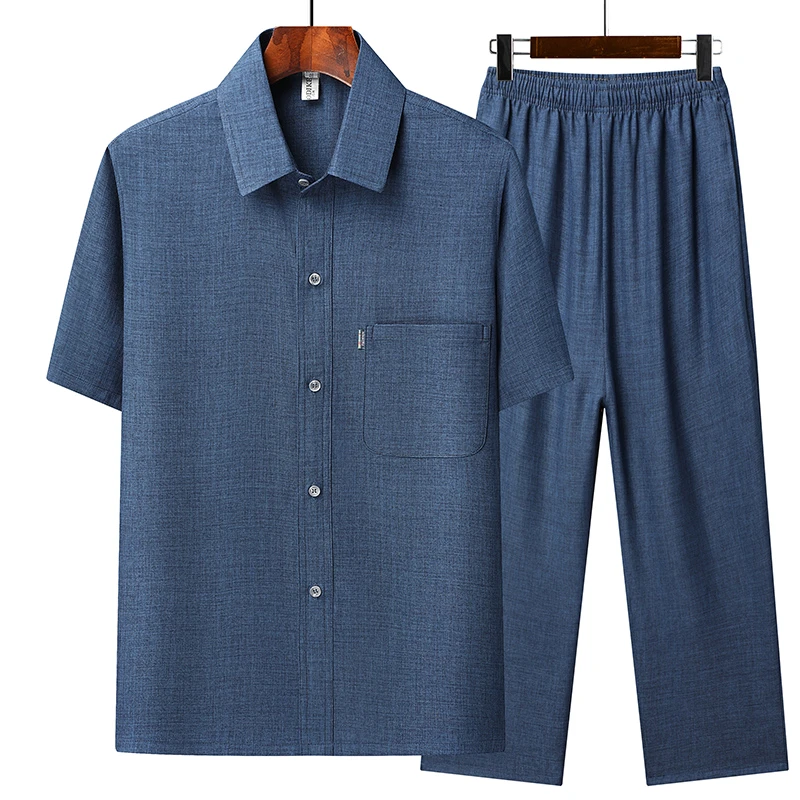 棉麻衬衫男夏季休闲中老年男士爸爸装薄款透气衬衣爷爷老年人宽松