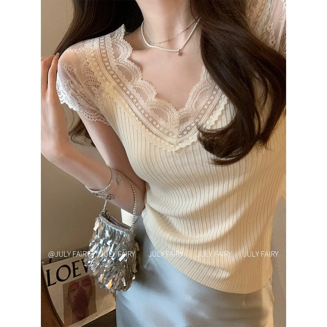 【静静专属】蕾丝吊带背心V领针织毛衫