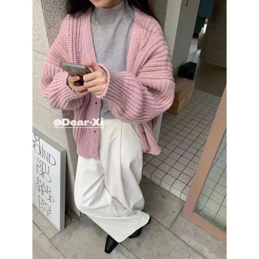 大喜（1dx9075#）韩系慵懒感 厚实百搭针织毛衣开衫 9-27
