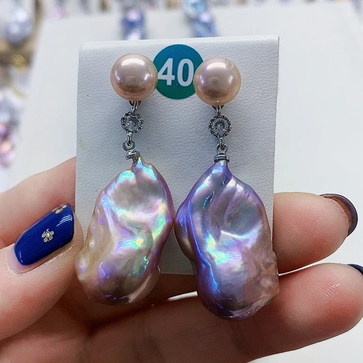 银S925镶嵌耳饰淡水珍珠