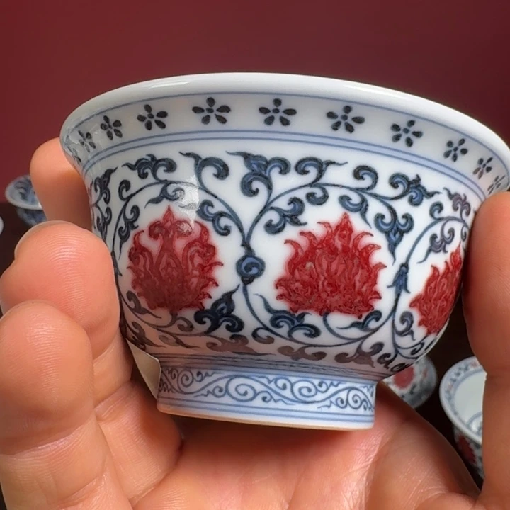 黃***生摆件柴窑釉里红杯杯