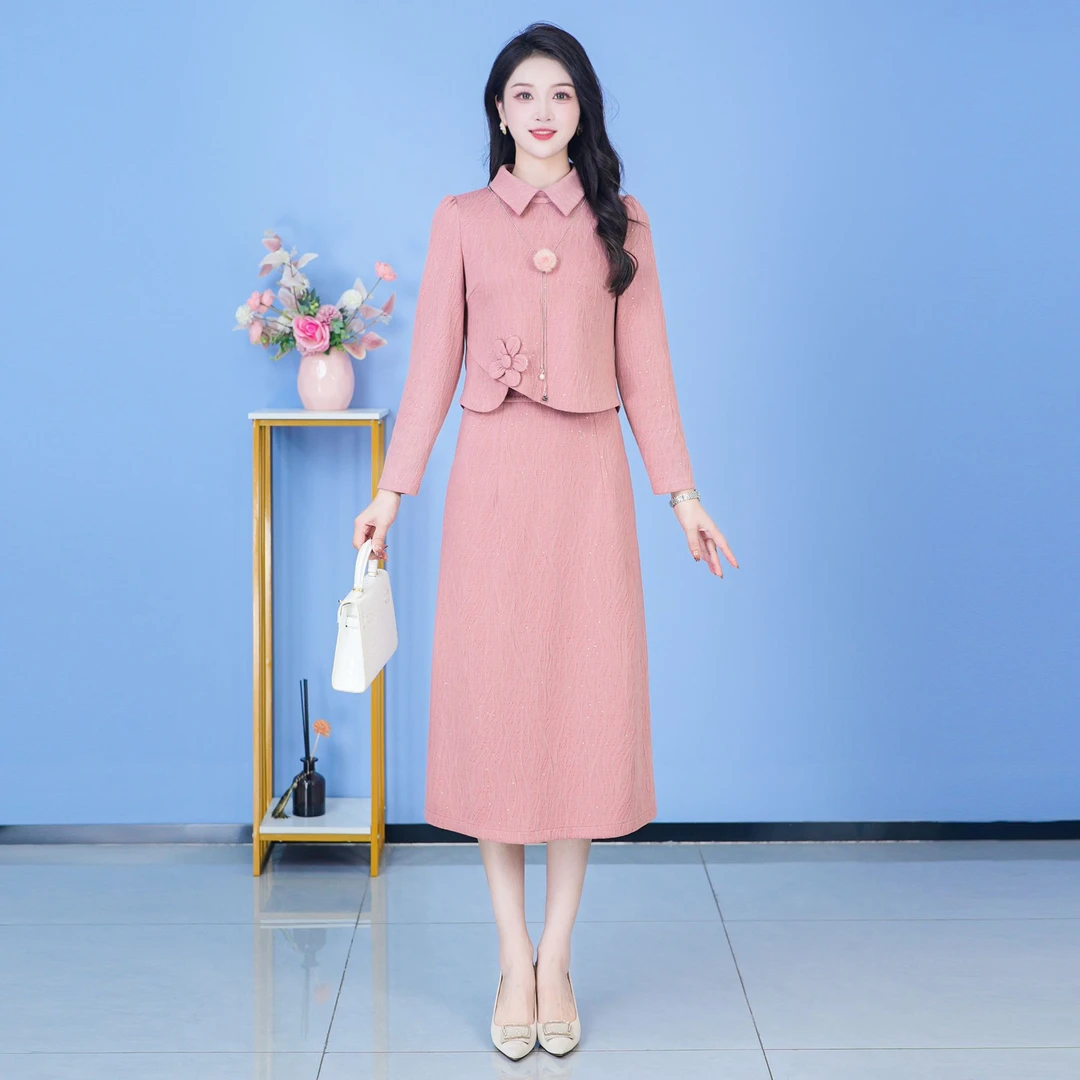 时尚套装连衣裙早秋针织洋气轻熟长袖女装显瘦气质【SJYH3087】