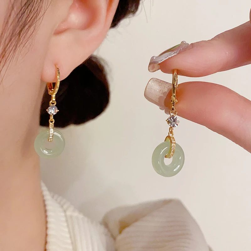 合金合成锆石耳饰 【022】古风平安扣气质百搭轻奢简约优雅耳饰女