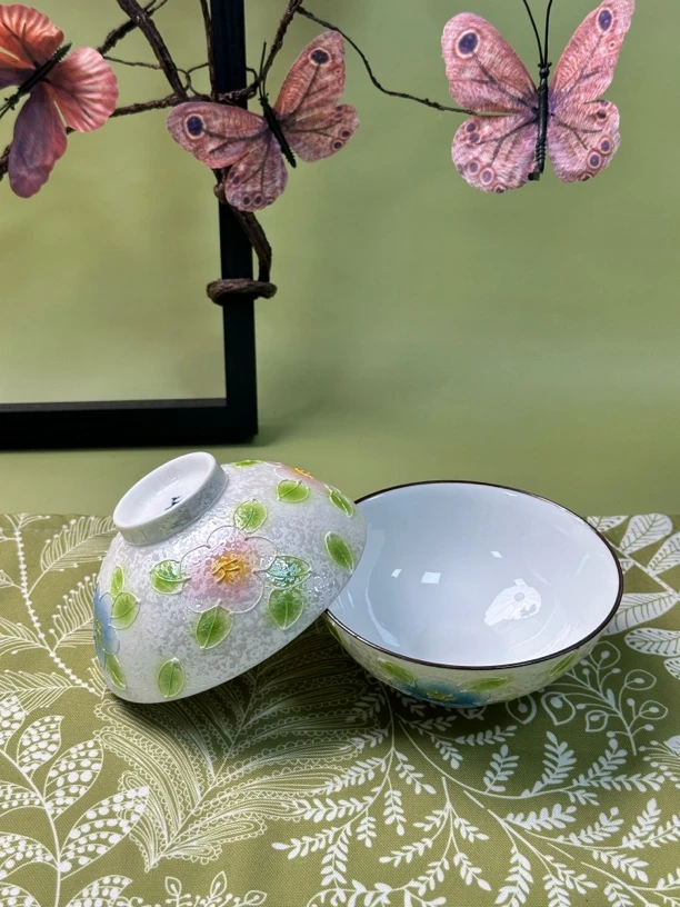 【一起淘儿】E51# 有田文山窑4.25寸米饭碗 （蓝花和粉花）