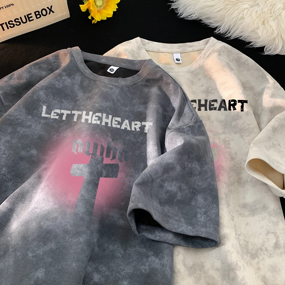 美式高街重磅短袖T恤夏季潮流圆领宽松大码体恤嘻哈ins半袖上衣服