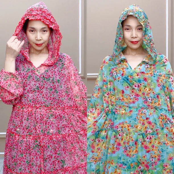 连衣裙夏季碎花宽松时尚休闲带帽薄款大码女士