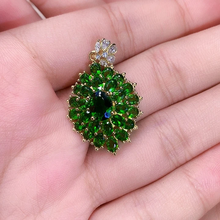 吊坠透辉石银S925镶嵌