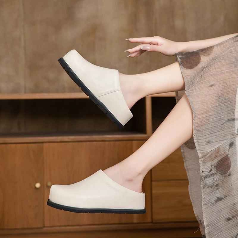 厚底懒人百搭包头拖女2025春夏新款皮鞋丑萌圆头通勤拖鞋