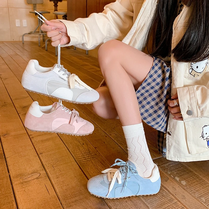 2025夏季新款时尚休闲鞋女系带内增高圆头透气德迅鞋芭蕾风单鞋子