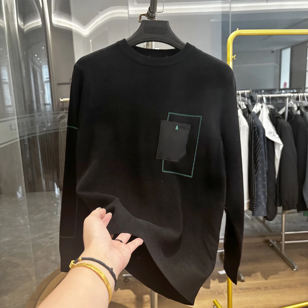 【H家】柔软舒适!秋冬新款男士黑色时尚简约圆领打底针织衫毛衣