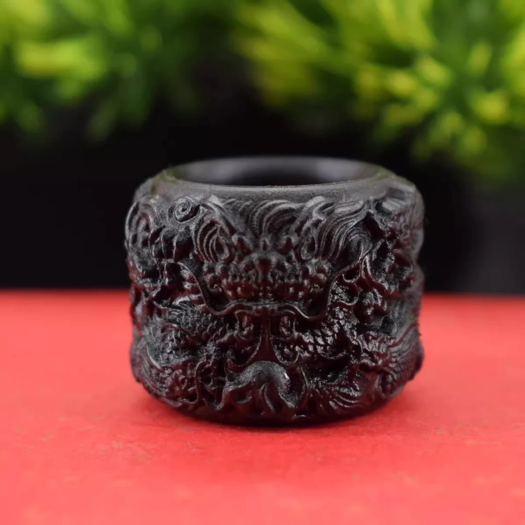 贡木沉雕刻九龙扳指龙年款男士大戒指复古民族风实木手把件木雕作